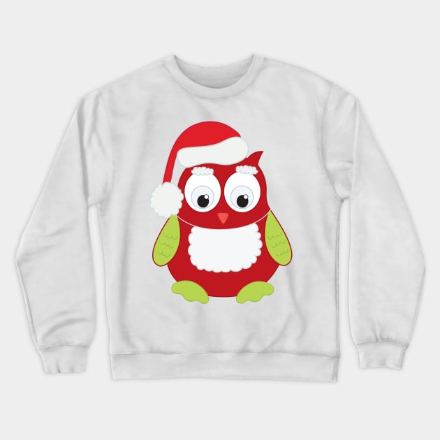 Owl in Santa Hat and Apron Crewneck Sweatshirt by painteddreamsdesigns